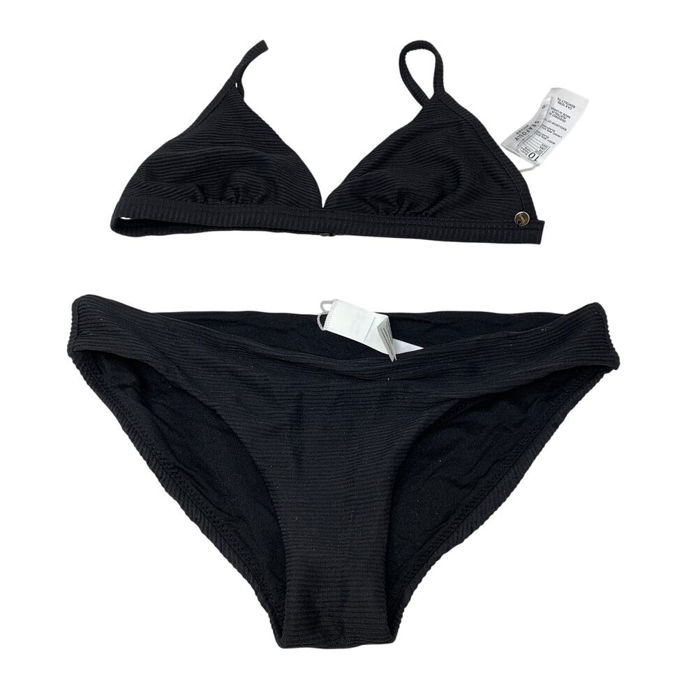 Seafolly Bikini Set Womens US 6 Black Textured Triangle Top Bottom NWT